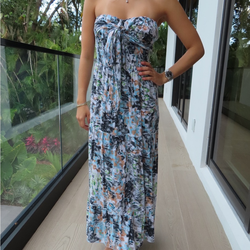Elegant Multicolor Strapless Maxi Dress